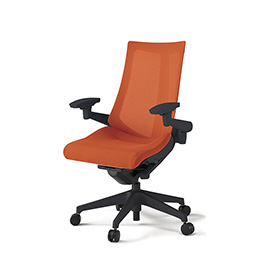 アクトチェア KG-477JV-T1D3 プレーンメッシュバック ハイバック 樹脂脚 アジャスタブル肘 ランバーサポートなし  ［T1×D3/アンバーオレンジ］