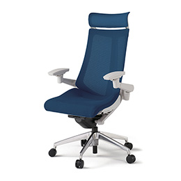 アクトチェア KG-477JVE-ZNB2 プレーンメッシュバック エクストラハイバック アルミミラー脚 アジャスタブル肘 ランバーサポートなし  ［ZN×B2/ネイビーブルー］