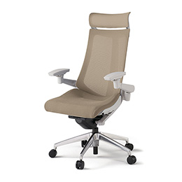 アクトチェア KG-477JVE-ZNY3 プレーンメッシュバック エクストラハイバック アルミミラー脚 アジャスタブル肘 ランバーサポートなし  ［ZN×Y3/サンドイエロー］