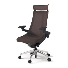 アクトチェア KG-477JVX-ZTH2 プレーンメッシュバック エクストラハイバック アルミミラー脚 アジャスタブル肘 ランバーサポートなし ハンガー  ［ZT×H2/チョコレートブラウン］