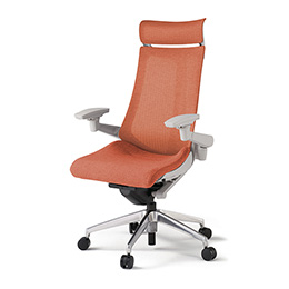 アクトチェア KG-477JEEM-ZND4 テクスチャードメッシュバック エクストラハイバック アルミミラー脚 アジャスタブル肘 ランバーサポートなし ［ZN×D4/パーシモオレンジ］