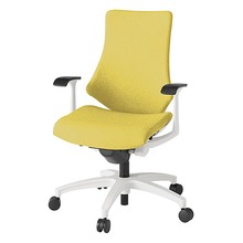 エフチェア クロス・ハイバック 固定肘 抵抗付ウレタン双輪キャスター [ ベース:ホワイト / 張地:カナリアイエロー ] KG135SAM-W9U6