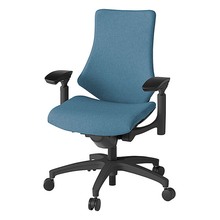 エフチェア クロス・ハイバック 可動肘 抵抗付ウレタン双輪キャスター [ ベース:ブラック / 張地:ダックブルー ] KG137SAM-T1B4