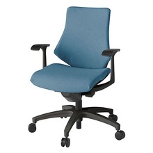 エフチェア クロス・ローバック 固定肘 抵抗付ウレタン双輪キャスター [ ベース:ブラック / 張地:ダックブルー ] KG145SAM-T1B4