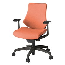 エフチェア クロス・ローバック 固定肘 抵抗付ウレタン双輪キャスター [ ベース:ブラック / 張地:パーシモンオレンジ ] KG145SAM-T1D4