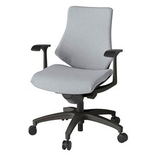 エフチェア クロス・ローバック 固定肘 抵抗付ウレタン双輪キャスター [ ベース:ブラック / 張地:ホワイトグレーT ] KG145SAM-T1T7