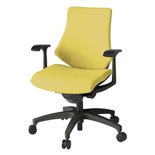 エフチェア クロス・ローバック 固定肘 抵抗付ウレタン双輪キャスター [ ベース:ブラック / 張地:カナリアイエロー ] KG145SAM-T1U6