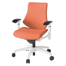 エフチェア クロス・ローバック 可動肘 抵抗付ウレタン双輪キャスター [ ベース:ホワイト / 張地:パーシモンオレンジ ] KG147SAM-W9D4