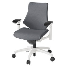 エフチェア クロス・ローバック 可動肘 抵抗付ウレタン双輪キャスター [ ベース:ホワイト / 張地:ダークグレーT ] KG147SAM-W9T3