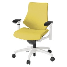 エフチェア クロス・ローバック 可動肘 抵抗付ウレタン双輪キャスター [ ベース:ホワイト / 張地:カナリアイエロー ] KG147SAM-W9U6
