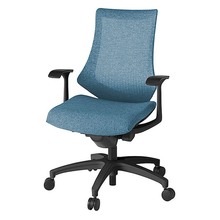 エフチェア メッシュバック 固定肘 抵抗付ウレタン双輪キャスター [ ベース:ブラック / 張地:ダックブルー ] KG175JEM-T1B4