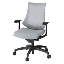 エフチェア メッシュバック 固定肘 抵抗付ウレタン双輪キャスター [ ベース:ブラック / 張地:ホワイトグレーT ] KG175JEM-T1T7