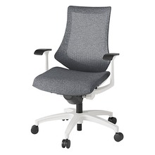 エフチェア メッシュバック 固定肘 抵抗付ウレタン双輪キャスター [ ベース:ホワイト / 張地:ダークグレーT ] KG175JEM-W9T3