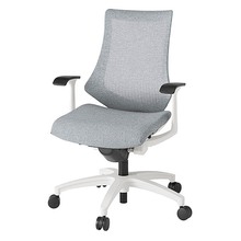 エフチェア メッシュバック 固定肘 抵抗付ウレタン双輪キャスター [ ベース:ホワイト / 張地:ホワイトグレーT ] KG175JEM-W9T7