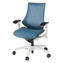 エフチェア メッシュバック 可動肘 抵抗付ウレタン双輪キャスター [ ベース:ホワイト / 張地:ダックブルー ] KG177JEM-W9B4
