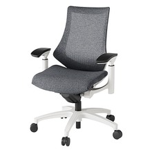 エフチェア メッシュバック 可動肘 抵抗付ウレタン双輪キャスター [ ベース:ホワイト / 張地:ダークグレーT ] KG177JEM-W9T3