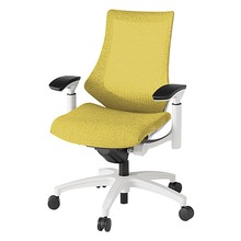 エフチェア メッシュバック 可動肘 抵抗付ウレタン双輪キャスター [ ベース:ホワイト / 張地:カナリアイエロー ] KG177JEM-W9U6