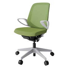 ノートチェア KJ-166JV-GNQ7 ローバック 固定肘 ランバーサポート付 抗ウイルス加工 プレーンメッシュバック ナイロン双輪キャスター