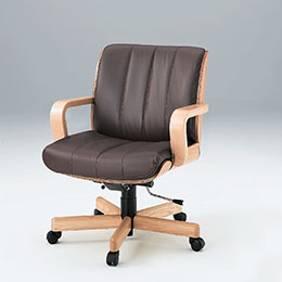 R-1(ミドルバック／背裏突板貼りタイプ）皮革張り ［カシューブラウン］