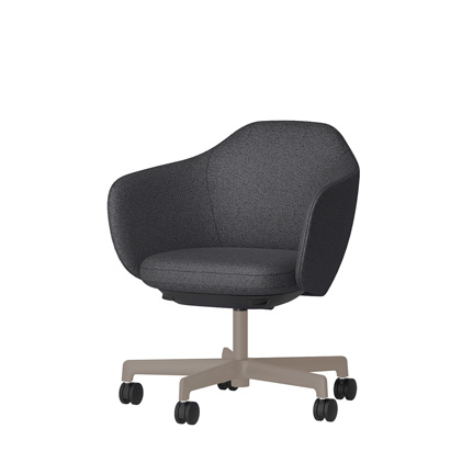 BIWA NST2CM-F5C5 low-type  (ロータイプ ) 5本昇降脚 CM / Fabric ( Sable ) ナイロン双輪キャスター [ Leg: F5/ Satin Soft taupe | Seat : W2 / Off black W ]