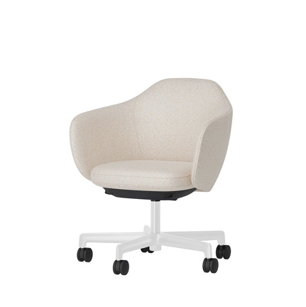 BIWA NST2CMM-GT1W2 low-type  (ロータイプ ) 5本昇降脚 CM / Fabric ( Sable ) ナイロン双輪キャスター [ Leg: GT9/ Gloss White T | Seat : H8 / Milky white ]