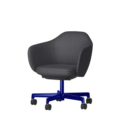 BIWA NST2CM-GV3C5 low-type  (ロータイプ ) 5本昇降脚 CM / Fabric ( Sable ) ナイロン双輪キャスター [ Leg: GV3/ Gloss Ultramarine | Seat : W2 / Off black W ]