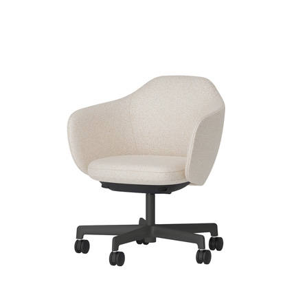 BIWA NST2CMM-F5W2 low-type  (ロータイプ ) 5本昇降脚 CM / Fabric ( Sable ) ナイロン双輪キャスター [ Leg: W2/ Satin Off blacjk W | Seat : H8 / Milky white ]