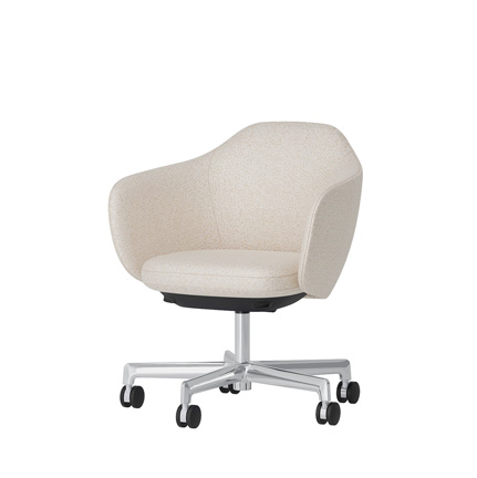 BIWA NST2CMM-GT9W2 low-type  (ロータイプ ) 5本昇降脚 CM / Fabric ( Sable ) ナイロン双輪キャスター [ Leg: Z9/ Aliminium Mirror | Seat : H8 / Milky white ]