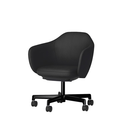 BIWA NST2KFM-GV320 low-type  (ロータイプ ) 5本昇降脚 KF / Synthetic Leather ( Knoll - Prairie ) ナイロン双輪キャスター [ Leg: GT1/ Gloss Black T | Seat : 18 / Bison ]
