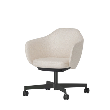 BIWA NST4CMM-F5W2 low-type  (ロータイプ ) 4本昇降脚 CM / Fabric ( Sable ) ナイロン双輪キャスター [ Leg: W2/ Satin Off blacjk W | Seat : H8 / Milky white ]
