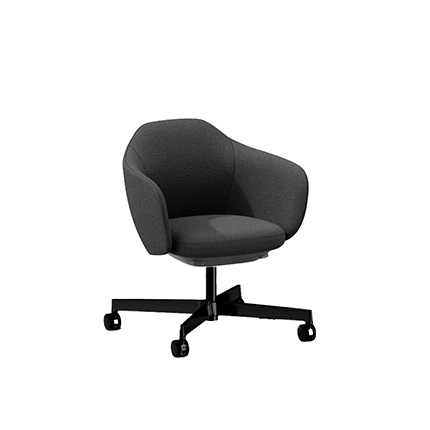 BIWA NST4KFM-F520 low-type  (ロータイプ ) 4本昇降脚 KF / Synthetic Leather ( Knoll - Prairie ) ナイロン双輪キャスター [ Leg: W2/ Satin Off blacjk W | Seat : 18 / Bison ]