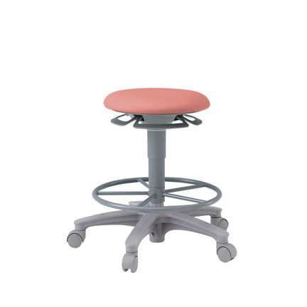 サポートスツール1106（背なし/足掛付/キャスター付/ビニールレザー張り） ［コーラルピンク］