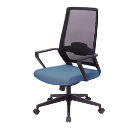 WAチェア YWA-BL-BLBUハイバック 固定肘 [ フレームカラー: ブラック ・ 張地カラー: ブラック / ブルー ]