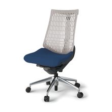 アクトチェア エラストマーバック 肘なし ハンガー ランバーサポート付 ベースカラー：ZT アルミミラー脚 抵抗付ウレタン双輪キャスター ［座：B2/ネイビーブルー×背：T1/ブラックT］ KG420PSHMZTB2T1