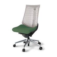 アクトチェア エラストマーバック 肘なし ハンガー ランバーサポート付 ベースカラー：ZT アルミミラー脚 抵抗付ウレタン双輪キャスター ［座：Q2/アイビーグリーン×背：T1/ブラックT］ KG420PSHMZTQ2T1