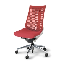 アクトチェア エラストマーバック 肘なし ランバーサポート付 ベースカラー：ZN アルミミラー脚 抵抗付ウレタン双輪キャスター ［座：R3/レッド×背：D4/バーシモンオレンジ］ KG420SC-MZNR3D4