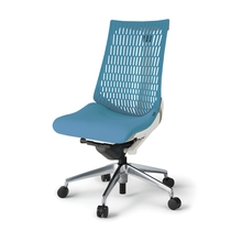 アクトチェア エラストマーバック 肘なし ハンガー ランバーサポート付 ベースカラー：ZW アルミミラー脚 抵抗付ウレタン双輪キャスター ［座：S2/スカイブルー×背：A4/サックスブルー］ KG420SCHMZWS2A4