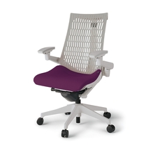 アクトチェア エラストマーバック 可動肘 ランバーサポート付 ベースカラー：GN 樹脂脚 抵抗付ウレタン双輪キャスター ［座：X7/プラムパープル×背：T6/ライトグレーT］ KG427PS-MGNX7T6
