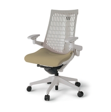 アクトチェア エラストマーバック 可動肘 ランバーサポート付 ベースカラー：GN 樹脂脚 抵抗付ウレタン双輪キャスター ［座：Y3/サンドイエロー×背：T6/ライトグレーT］ KG427PS-MGNY3T6