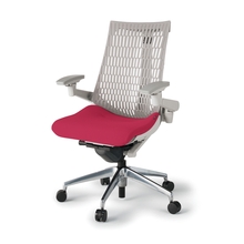 アクトチェア エラストマーバック 可動肘 ランバーサポート付 ベースカラー：ZN アルミミラー脚 抵抗付ウレタン双輪キャスター ［座：M4/ラズベリーレッド×背：T6/ライトグレーT］ KG427PS-MZNM4T6