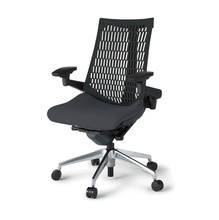 アクトチェア エラストマーバック 可動肘 ランバーサポート付 ベースカラー：ZT アルミミラー脚 ナイロン双輪キャスター ［座：W2/オフブラックW×背：T1/ブラックT］ KG427PS-ZTW2T1