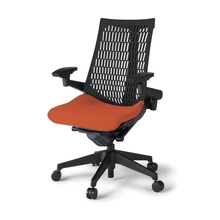 アクトチェア エラストマーバック 可動肘 ハンガー ランバーサポート付 ベースカラー：T1 樹脂脚 抵抗付ウレタン双輪キャスター ［座：D3/アンバーオレンジ×背：T1/ブラックT］ KG427PSHMT1D3T1