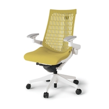 アクトチェア エラストマーバック 可動肘 ランバーサポート付 ベースカラー：W9 樹脂脚 抵抗付ウレタン双輪キャスター ［座：U8/シトラスグリーン×背：U5/ストロングイエロー］ KG427SC-MW9U8U5