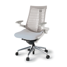 アクトチェア エラストマーバック 可動肘 ランバーサポート付 ベースカラー：ZW アルミミラー脚 抵抗付ウレタン双輪キャスター ［座：T7/ホワイトグレーT×背：T6/ライトグレーT］ KG427SC-MZWT7T6