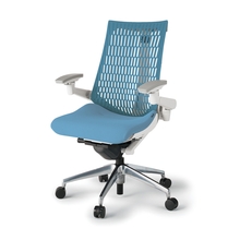 アクトチェア エラストマーバック 可動肘 ランバーサポート付 ベースカラー：ZW アルミミラー脚 ナイロン双輪キャスター ［座：S2/スカイブルー×背：A4/サックスブルー］ KG427SC-ZWS2A4