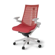 アクトチェア エラストマーバック 可動肘 ハンガー ランバーサポート付 ベースカラー：GN 樹脂脚 抵抗付ウレタン双輪キャスター ［座：R3/レッド×背：D4/バーシモンオレンジ］ KG427SCHMGNR3D4