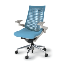 アクトチェア エラストマーバック 可動肘 ハンガー ランバーサポート付 ベースカラー：ZN アルミミラー脚 抵抗付ウレタン双輪キャスター ［座：S2/スカイブルー×背：A4/サックスブルー］ KG427SCHMZNS2A4