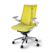 アクトチェア エラストマーバック 可動肘 ハンガー ランバーサポート付 ベースカラー：ZW アルミミラー脚 ナイロン双輪キャスター ［座：U8/シトラスグリーン×背：U5/ストロングイエロー］ KG427SCHZWU8U5