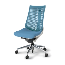 アクトチェア エラストマーバック 肘なし ベースカラー：ZN アルミミラー脚 抵抗付ウレタン双輪キャスター ［座：S2/スカイブルー×背：A4/サックスブルー］ KG440SC-MZNS2A4