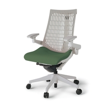 アクトチェア エラストマーバック 可動肘 ベースカラー：GN 樹脂脚 抵抗付ウレタン双輪キャスター ［座：Q2/アイビーグリーン×背：T6/ライトグレーT］ KG447PS-MGNQ2T6